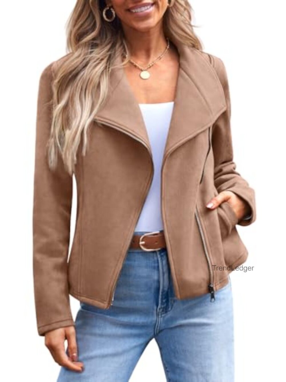 Faux Suede Moto Jacket Lightweight Fall Car Coat Wipe Clean
